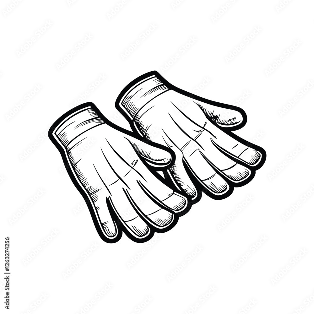 Poster create a clean, editable stroke vector illustration of a neatly folded pair of gloves, suitable for 