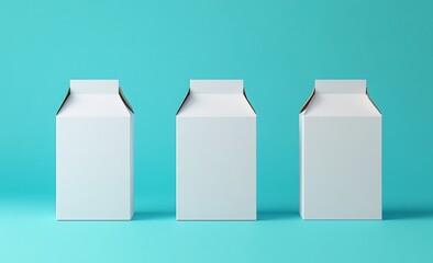 Three blank white gable top milk cartons on a teal background. (1)