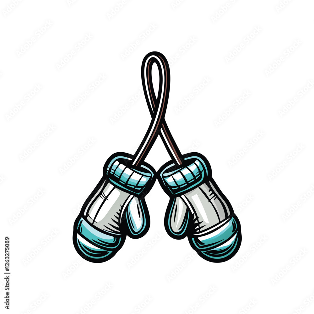 Poster create a clean, editable stroke vector illustration of a cozy pair of mittens resting on a snowy sur