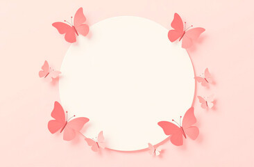 Round frame with pink butterflies. A frame with a place to insert text. Cute design with tips for advertising.
