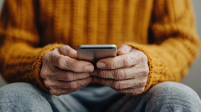 Engaging communication elderly man navigating smartphone use in cozy home environment