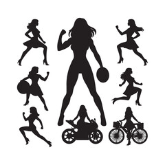 silhouettes,  women standing, confident poses, fashion illustration style,  black and white, graphic design, vector art, feminine power