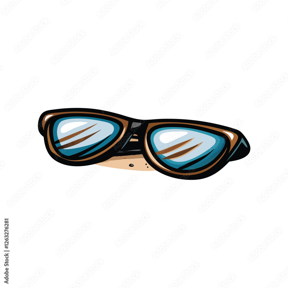 Poster create a clean, editable stroke vector graphic of a stylish pair of sunglasses, suitable for various