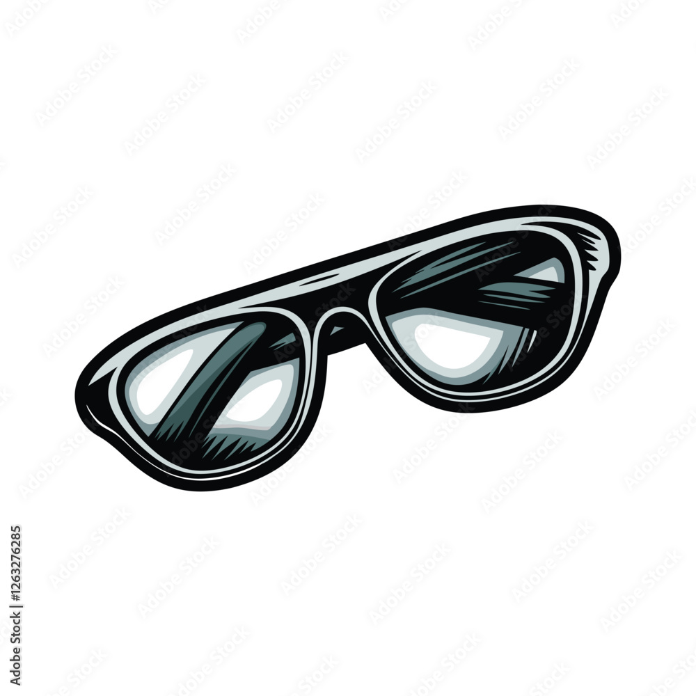 Poster create a clean, editable stroke vector graphic of a stylish pair of sunglasses, suitable for various