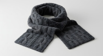 Grey Cable Knit Scarf on White Background