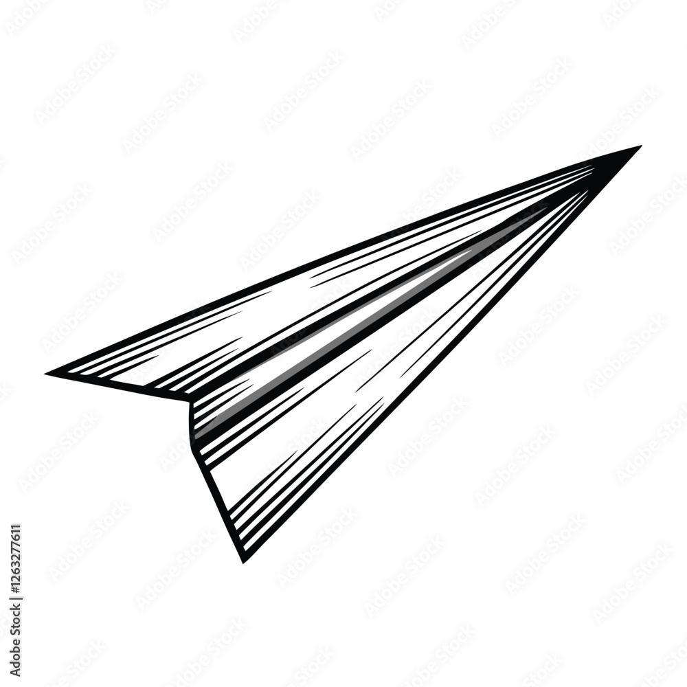 Poster create a dynamic editable stroke vector illustration of a paper airplane in mid-flight, showcasing s