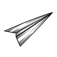 Create a dynamic editable stroke vector illustration of a paper airplane in mid-flight, showcasing sharp creases and airflow.