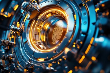 Futuristic digital vault design featuring advanced fingerprint technology. Generative AI