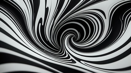 Black and white liquid swirls in a hypnotic, wavy pattern, creating a playful optical illusion effect perfect for tricking the eye