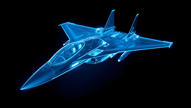 Supersonic fighter jet warplane in 3D wireframe Airforce Plane Military Aviation Technology Aerospace Engineering Drawing