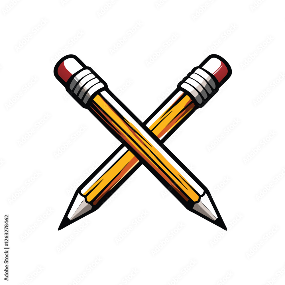 Poster create a high-resolution, editable stroke vector graphic of a pencil and eraser crossed, suitable fo