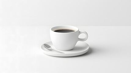 Freshly Brewed Italian Espresso in Minimalist White Cup on Elegant Plate