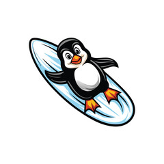 Create a vector illustration of a cartoon penguin sliding on ice, with editable strokes, suitable for animation or print.  Include a playful expression on the penguin.