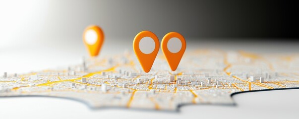 SEO keyword performance concept. Map with location pins indicating destinations and guiding exploration.