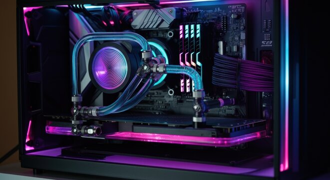 Custom gaming pc with rgb lighting and water cooling system