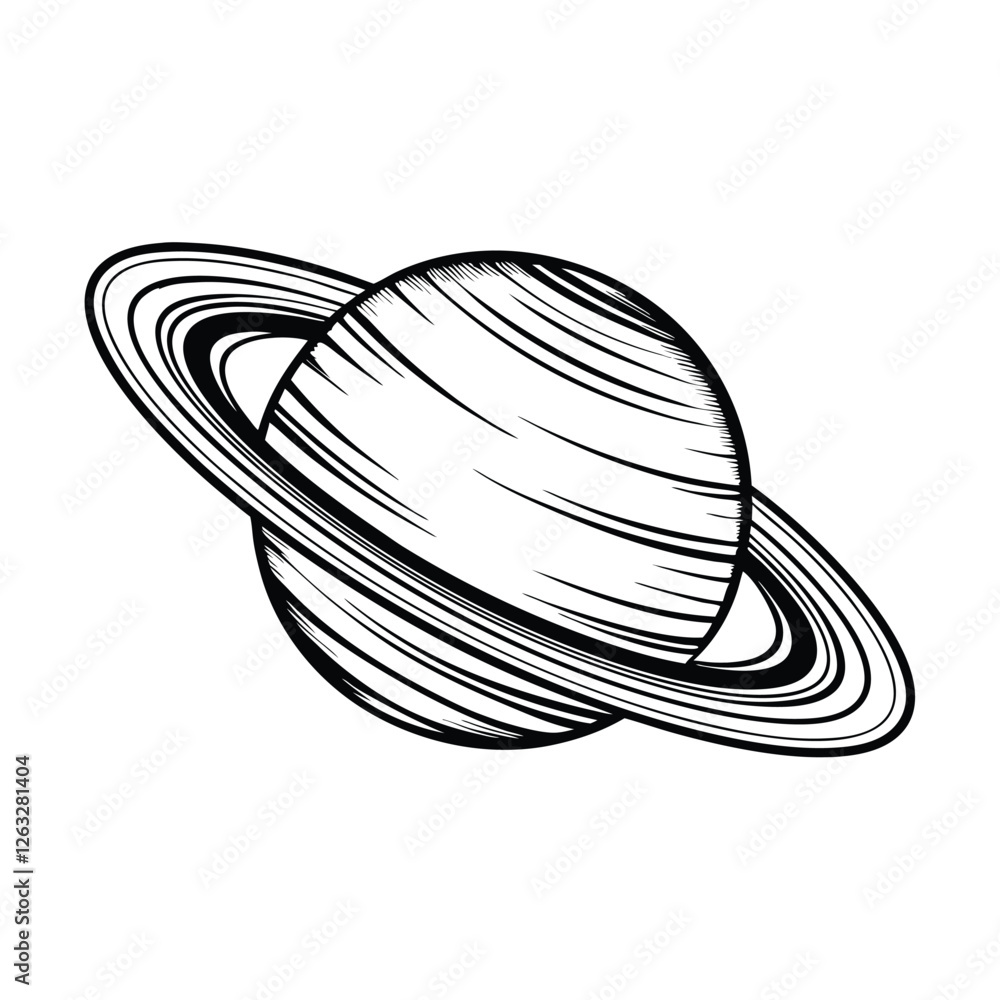 Poster create a highly detailed, editable vector illustration of a planet with prominent, saturn-like rings