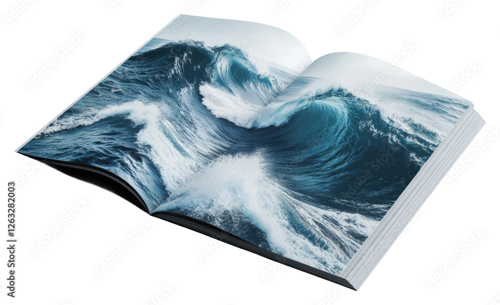 Poster dynamic waves breaking in ocean coastal environment isolated on transparent background