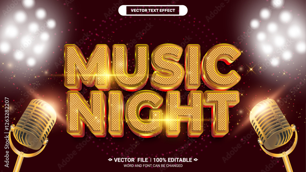 Fototapete music night gold elegant style 3d editable vector text effect with microphone vector