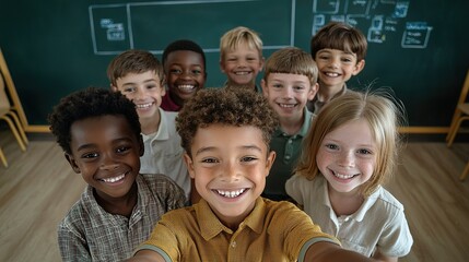 Obraz premium Smiling children in a classroom elementary school gigapixel scale cheerful environment group snapshot joyful learning