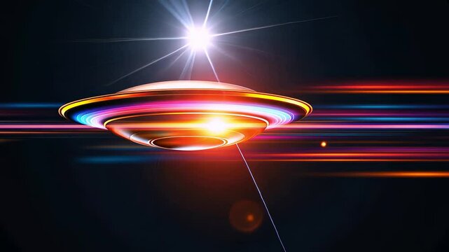 Futuristic ufo spaceship with colorful lights