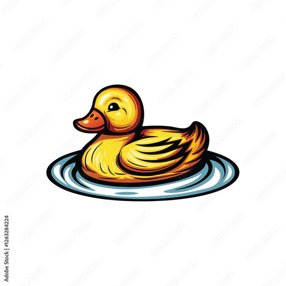 Poster create a vector illustration of a rubber duck floating in water, featuring an editable stroke. the d