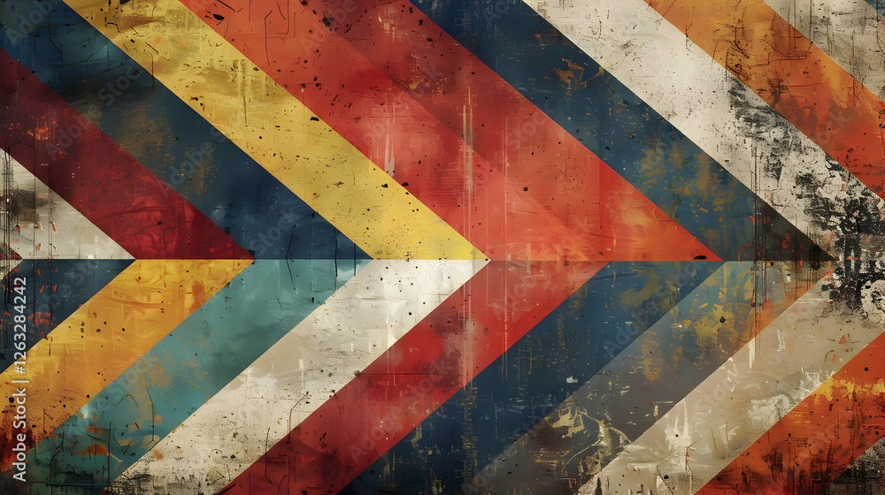Poster Abstract geometric pattern with colorful chevron design on a textured background