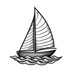 Editable vector illustration of a sailboat with a clearly defined stroke, sailing on calm water. Ideal for nautical themed designs.