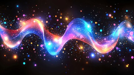 Fototapeta premium Abstract glowing wave, cosmic energy, night sky, particle effects, design background