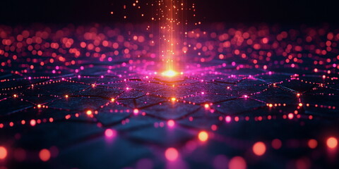 Image of information flows in purple, data processing. Virtual space. AI