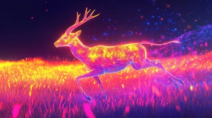 Neon Deer in Vibrant Meadow