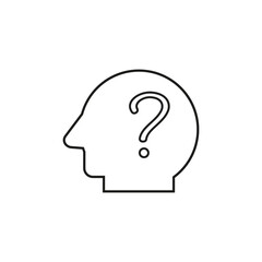 Question mark icon. Head silhouette illustration. Inquiry concept symbol. Vector design. EPS 10.