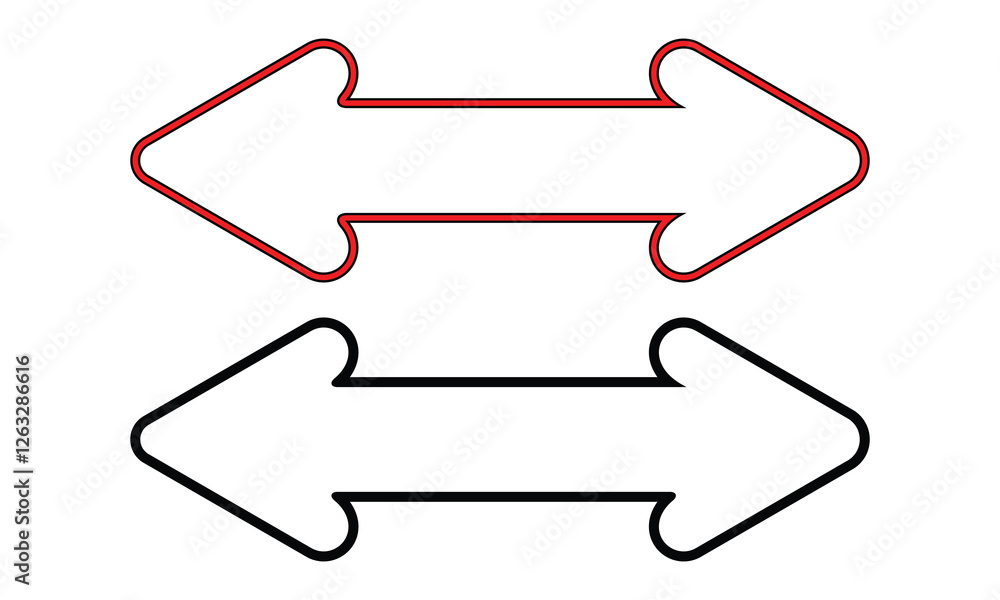 Poster red and black double headed arrow. arrow indicated the direction symbol. cursor. collection differen