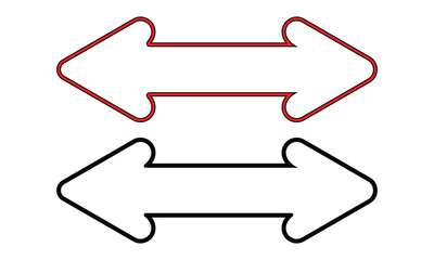 Red and black double headed arrow. Arrow indicated the direction symbol. Cursor. Collection different arrow signs. Black arrow icon on white background. 