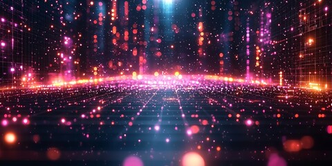 Fototapeta premium Sleek Sci-Fi Graph Paper with Vibrant Neon Glow and Dark Contrast 