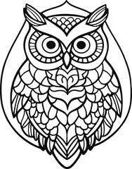 beautiful owl mandala, simple line art with clear lines and no color fill, white background 6.eps