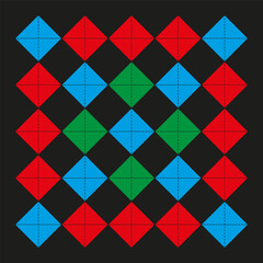 Diamond pattern graphic. Colorful tile texture. Black background vector. Repeating geometric shape. EPS 10.