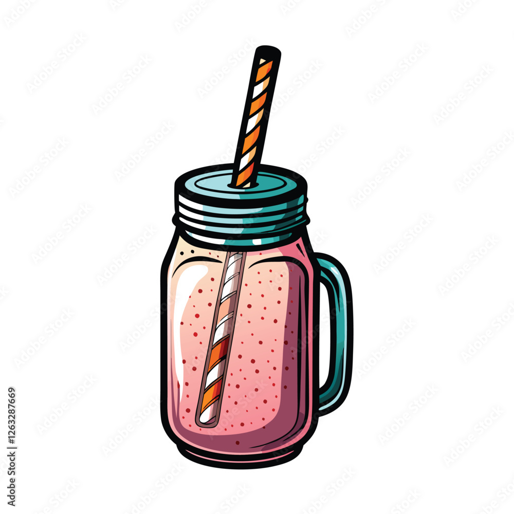 Poster create a clean, editable vector illustration of a refreshing smoothie in a mason jar, highlighting t