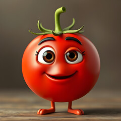 Fototapeta premium Funny 3D Red Tomato Cartoon Character with Eyes