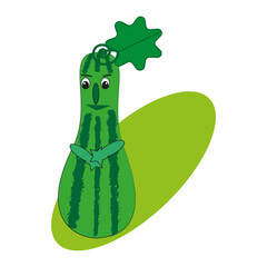 Cartoon vegetable vector. Green squash character. Smiling funny design. Playful food illustration. EPS 10.