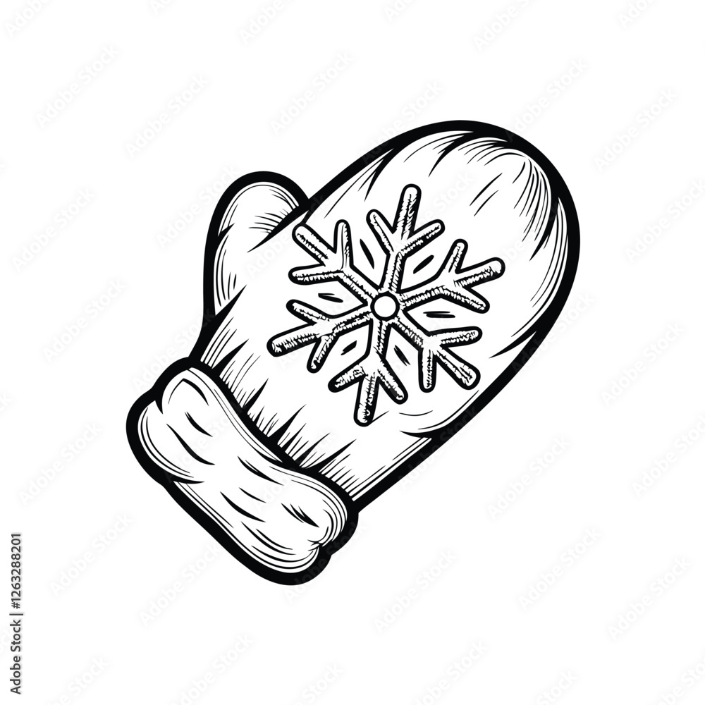 Poster create an editable stroke vector graphic of a detailed, six-pointed snowflake delicately resting on 