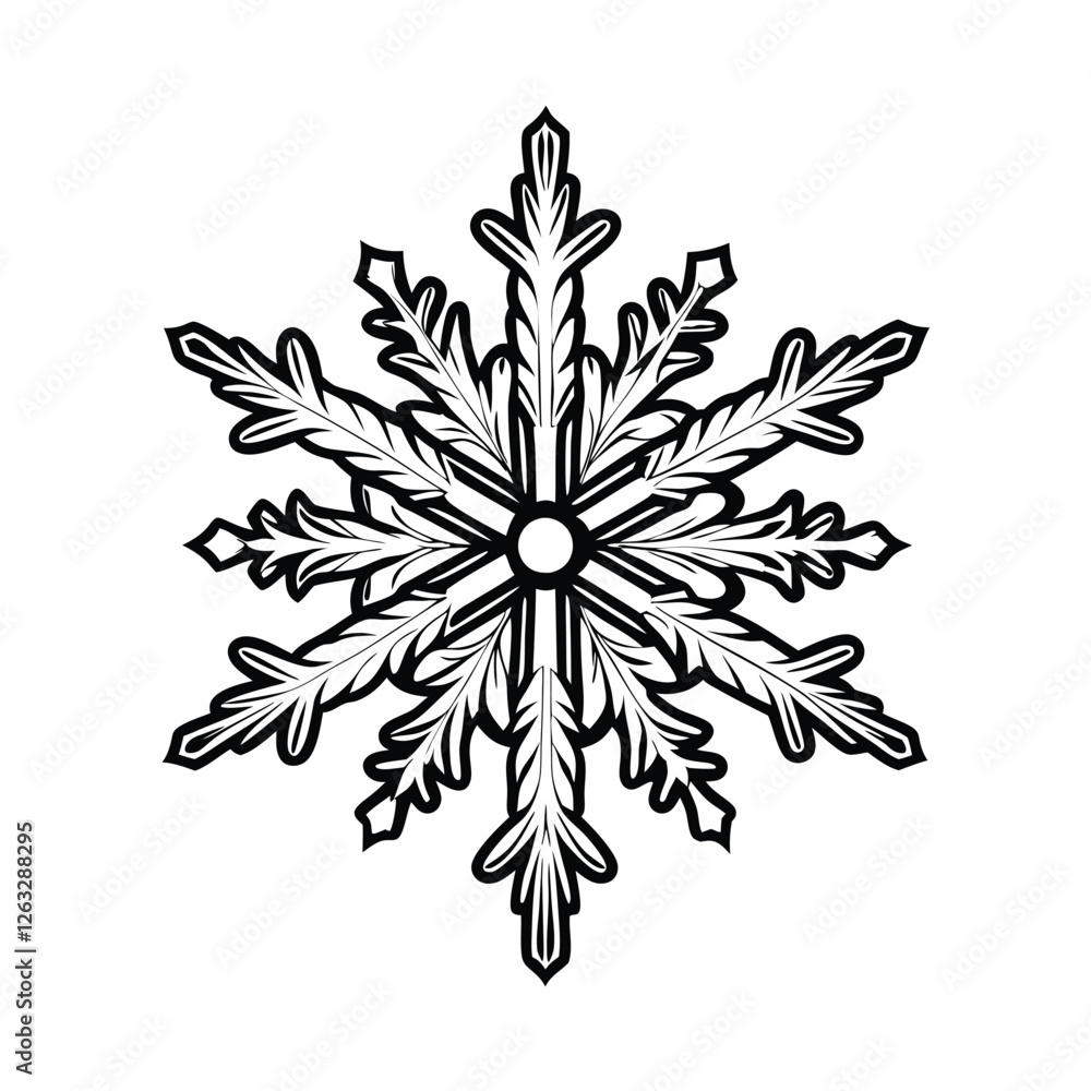 Poster create a highly detailed, editable stroke vector graphic of an intricate snowflake design, suitable 