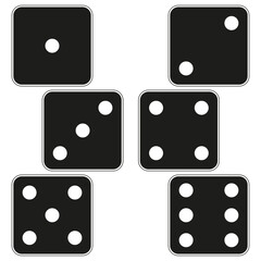 Dice set icons. Numbered square shapes. Black game pieces. Vector design illustration. EPS 10.