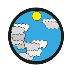 Sun and clouds icon. Bright sky circle. Weather elements drawing. Vector atmospheric symbol. EPS 10.