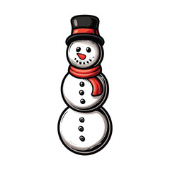 Create a vector illustration of a friendly snowman wearing a scarf, ready for editing.  Include editable strokes for easy customization.