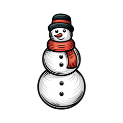 Create a scalable vector graphic of a friendly snowman wearing a striped scarf,  with editable strokes for easy customization.  Include a cheerful expression.
