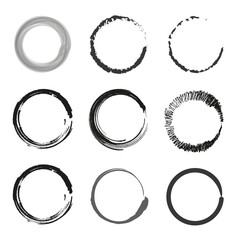 Hand drawn circles. Black ink round shapes. Grunge style vector. Artistic design illustration. EPS 10.