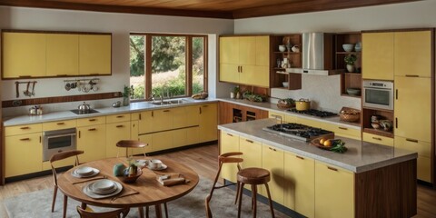 Mid Century Modern Yellow Kitchen Island Design