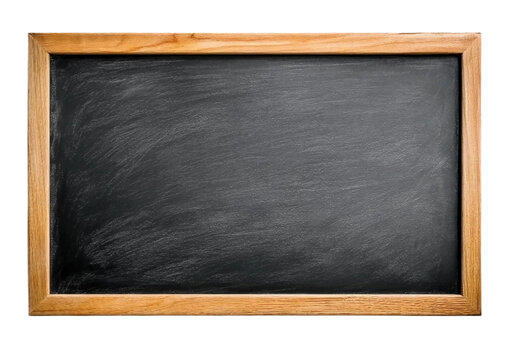 Elegant matte black chalkboard with natural wood frame against white background