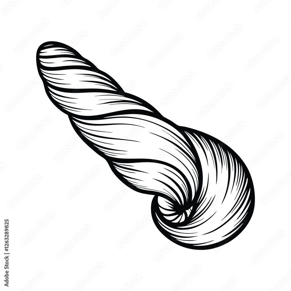 Poster create a highly detailed, editable stroke vector graphic of a spiral seashell, showcasing intricate 