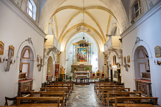 Interior of Roman Catholic church Saint Agatha at the Prison (Santa Agata al Carcere). CATANIA, Sicily, ITALY. January 8, 2025.